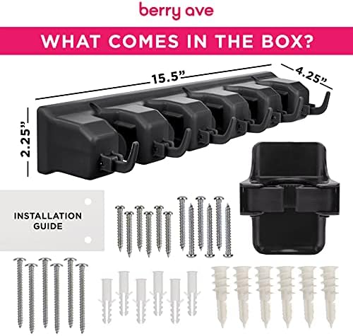 Combo 5 Slot Broom Holder w/ 1 Self Adhesive Mop Gripper No-Drilling, Wall - Image 2