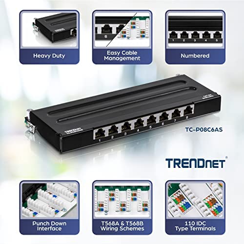 TRENDnet 8-Port Cat6A Shielded Patch Panel, Wall Mount Ready, 10G Ready - Image 2