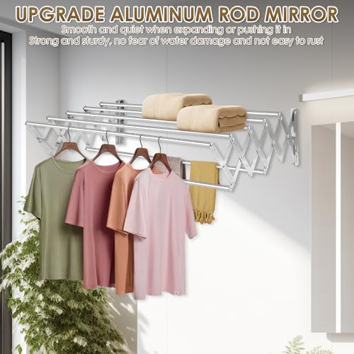 XL-31.5" Wall Clothes Drying Rack, Retractable Mounted Rack Silver - Image 6