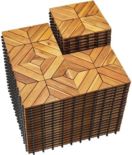 PrimeZone 81 PCS Solid Acacia Wood Interlocking Patio Deck Tiles Outdoor by PrimeZone