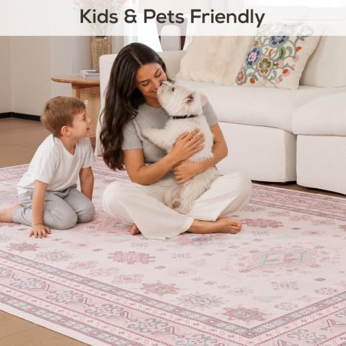 6x9 Living Room Rug, Washable Non Slip Distressed Boho Vintage Carpet - Image 3