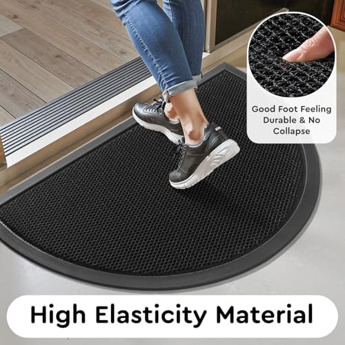 tchdio Half Circle Door Mat Outside Entrance Non Slip 17"x29" Doormat Black - Image 2