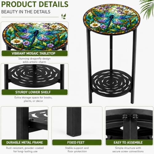 2-Tier Metal Round Side Table Accent Coffee Tables Small Space Corner Plant - Image 5