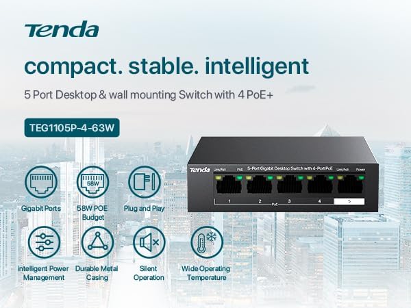 Tenda 5-Port 10/100/1000 PoE Switch, 5 Port Gigabit PoE, 30W per Port and a PoE - Image 3