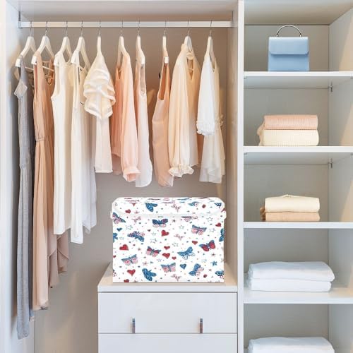 Bolaz Storage Bins with Lids and Handles, Butterfly Flag Stars Pattern Storage - Image 6