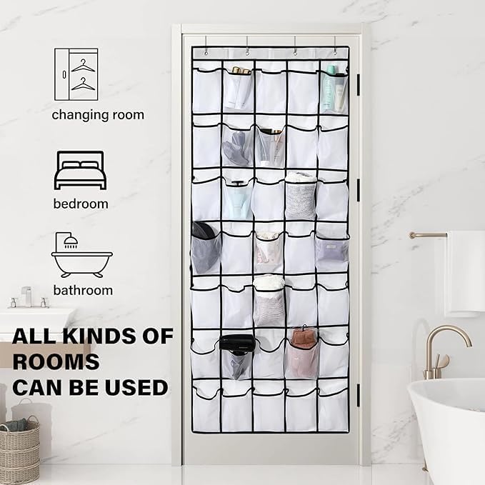 Over the Door Shoe Organizer, 24 Mesh Pockets, Hanging Storage - Image 7