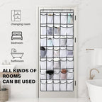 28 Mesh Pockets Hanging Over the Door Shoe Organizer （Black） - Image 7