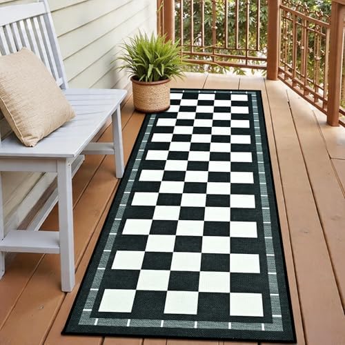 Jute Checkered Runner Rug, 2x6 Outdoor Runner Rugs, Washable Hallway Runner by VasofeSoftFluffyRugs