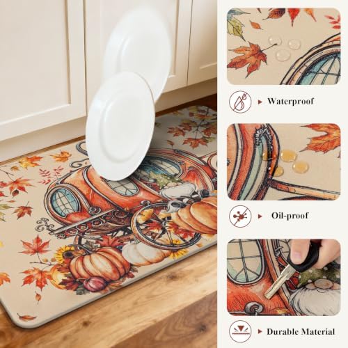 Ileading Fall Kitchen Mats Anti Fatigue, Pumpkin Kitchen Rugs Sets of 2 - Image 3