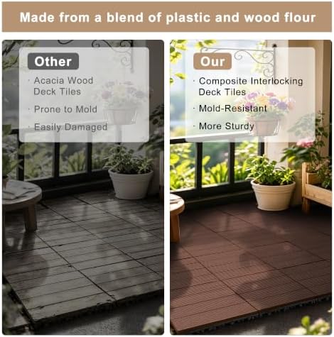 Composite Interlocking Deck Tiles Outdoor, 9 Pack, Light Coffee Color - Image 5