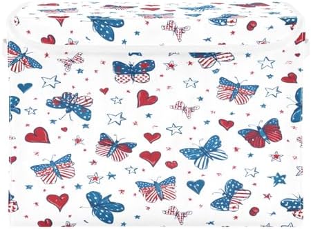 Bolaz Storage Bins with Lids and Handles, Butterfly Flag Stars Pattern Storage - Image 2