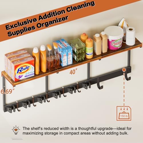 Broom Holder Wall Mount with Cleaning Supplies Organizer, Laundry Room - Image 4