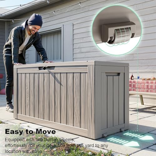 DRATO 90 Gallon Outdoor Storage Box Waterproof, Lockable Resin Deck Box - Image 2