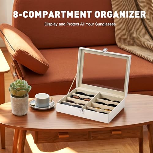 CO-Z 8-Slot Sunglasses Organizer, Leather Lockable Display Case - Image 2