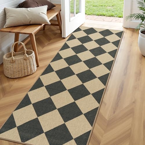 Lessymo Kitchen Runner Rug 2x6, Checkered Jute Rugs Washable Non Slip by Lessymo