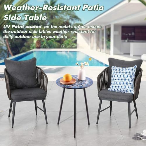 2-Pack Small Mosaic Metal Side Tables Outdoor Patio Round Accent Table Modern - Image 5