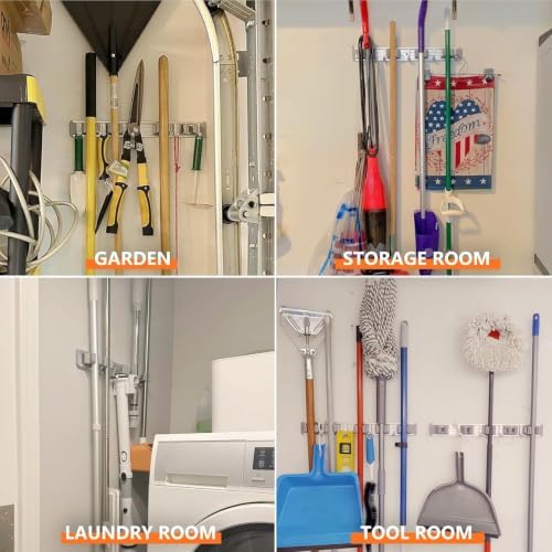 reliahom Broom Holder Wall Mount Mop Hanger Tools organizer 4Racks 5Hooks - Image 5