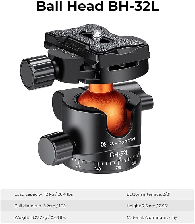 K&F CONCEPT 32mm Metal Tripod Ball Head 360 Degree Rotating Panoramic - Image 2