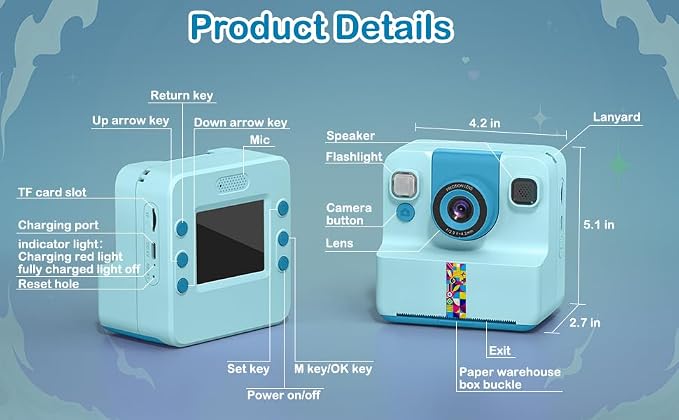 Nreonrick Kids Camera Instant Print, Selfie Toddler Digital Instant Camera - Image 7