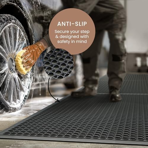 Lifetime Supplies 60" x 36" Commercial Rubber Floor Mat | Safety Water Drainage - Image 5