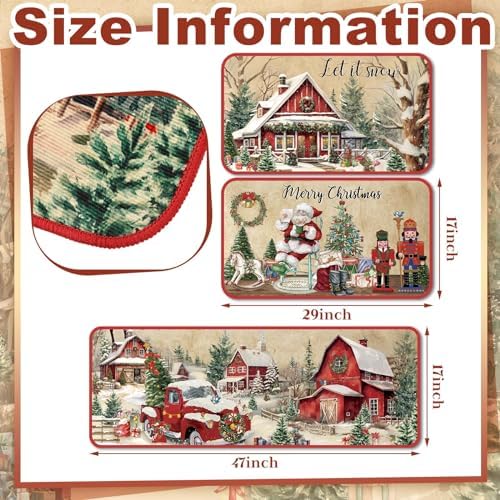 SATINIOR 3 Pcs Vintage Christmas Kitchen Rug and Mat Set Non Slip Floor Mat - Image 3