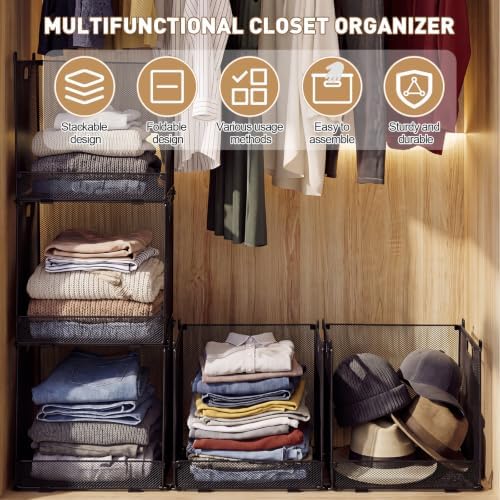 Remerry 3 Pcs Stackable Closet Organizers and Storage Basket - Image 3