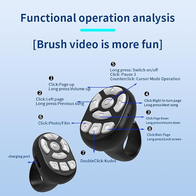 NOVZIX TikTok Scrolling Ring Microphone Remote Control, Fingertip Wireless - Image 8