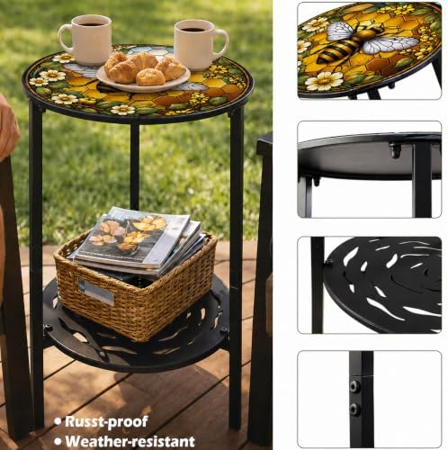 2-Tier Metal Round Side Table Accent Coffee Tables Small Space Corner Plant - Image 6