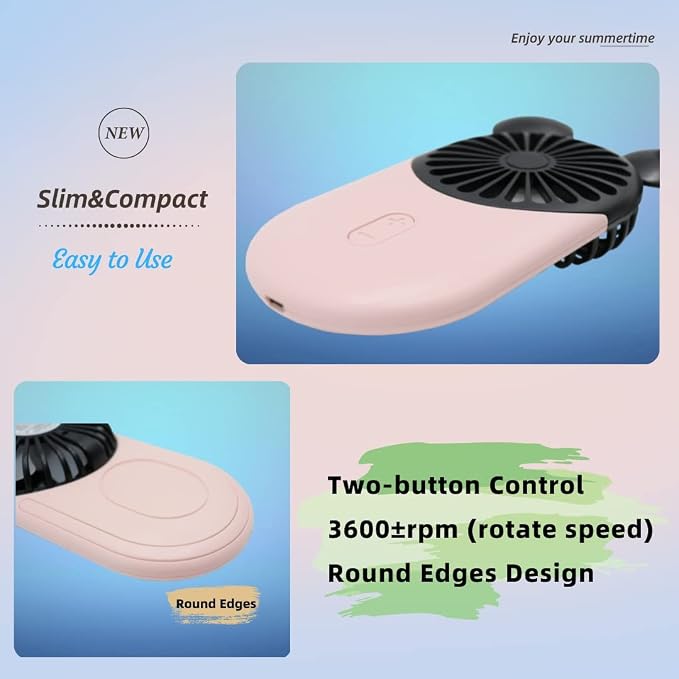 Cute Handheld Mini USB Fan, Rechargeable Portable Fan, 3 Adjustable Speeds and - Image 3