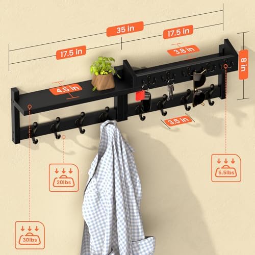 35'' Long Black Coat Rack Wall Mount - Image 3