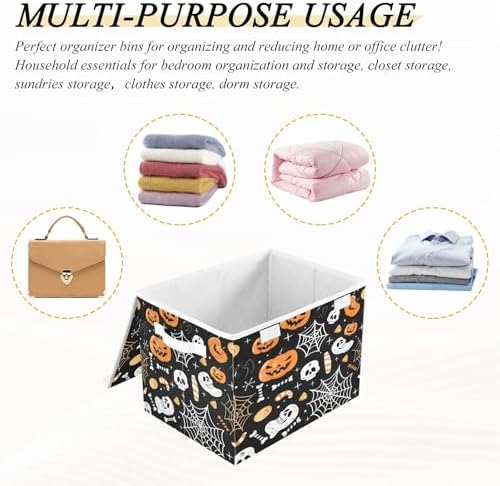 Bolaz Storage Bins with Lids and Handles, Halloween Seamless Pumpkins Spider - Image 7