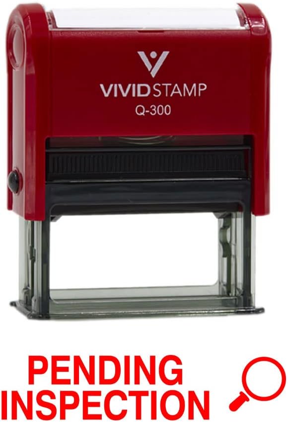 Vivid Stamp Pending Inspection Business Self-Inking Rubber Stamps (Red Ink) - Q-300