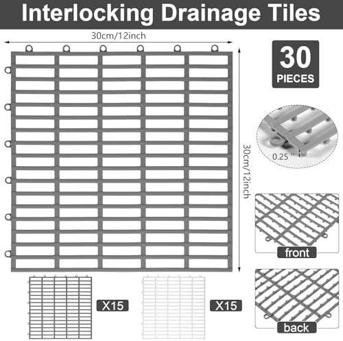Breling 30 Pcs Interlocking Floor Drainage Tiles Rubber Mats 12" x 12" - Image 2