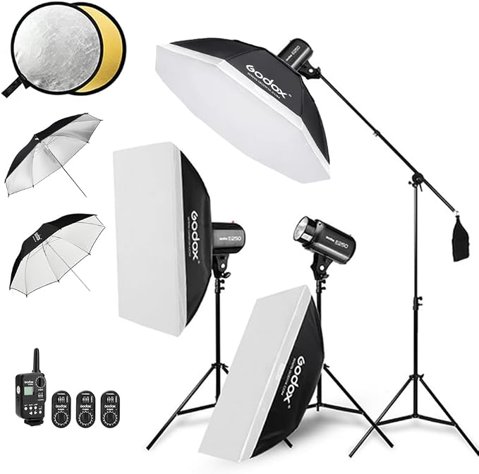 Godox 750W Studio Strobe Flash Light Kit, 3-Light Godox Strobe Lighting Kit by GODOX