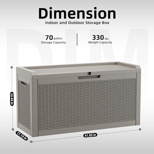 DRATO 70 Gallon Outdoor Storage Box Waterproof, Lockable Resin Deck Box - Image 2