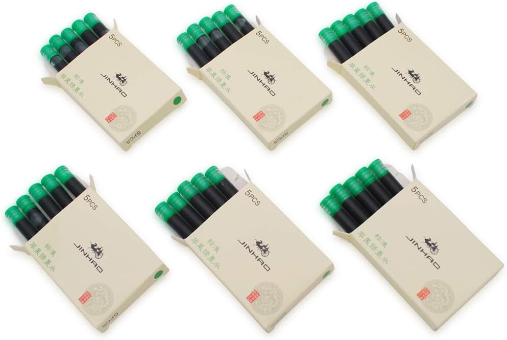 30pcs JINHAO Ink Cartridges Fountain Pen Refills for JINHAO and Baoer Pen Standard Size (Apple Green)
