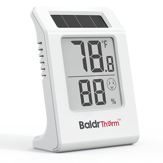 BaldrTherm Digital Thermometer and Humidity Meter, Solar-Powered 2.2" Indoor by BaldrTherm