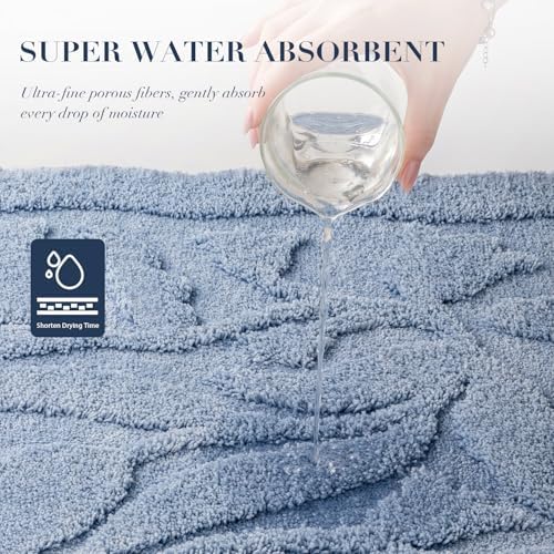 BSICPRO Blue Bathroom Rugs, 24x36 Floral Bath Mats, French Rustic Style - Image 4