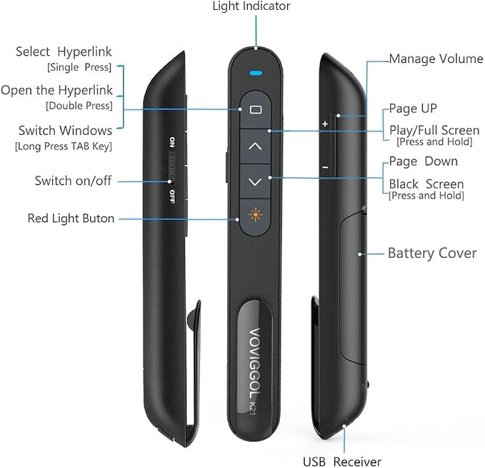 VOVIGGOL USB/Type-C 2 in 1 Presentation Clicker - Image 4