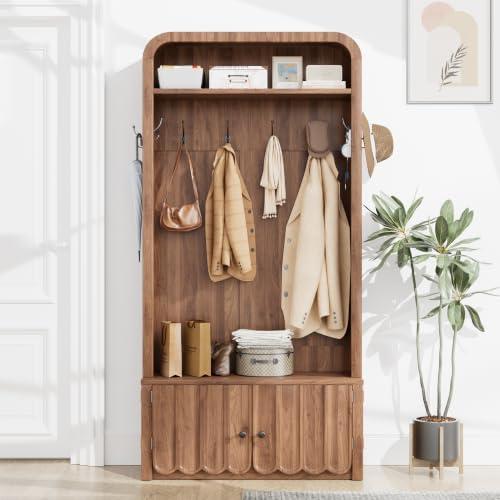 Narrow Hall Tree with Bench and Shoe Storage, Arched Mudroom Bench with Storage by Unknown
