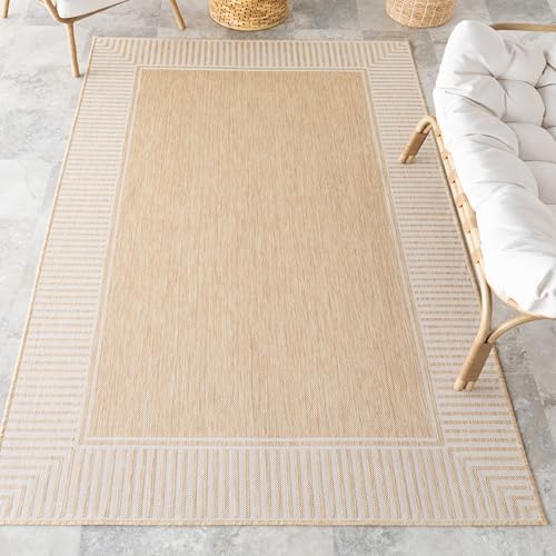 nuLOOM Asha Tan Bordered Power Loomed Indoor/Outdoor Area Rug by nuLOOM