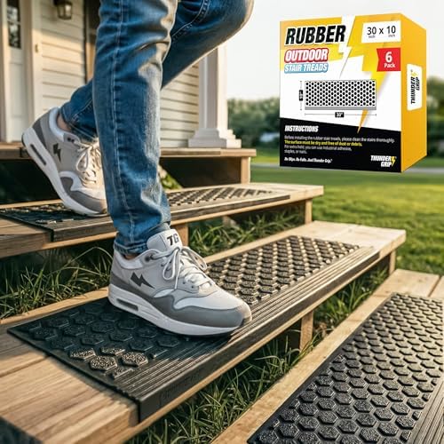 Rubber Stair Treads Outdoor 30" x 10" 6-Pack by ThunderGrip