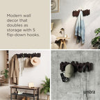 Umbra Sticks Wall Mount Coat Rack, 5 Hook Retractable Pegs - Image 4