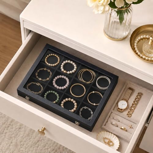Black 12 Grid Jewelry Organizer Display Box - Image 6