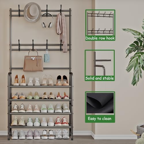 Coat Rack Shoe Rack With Storage Hooks Standing Organizer 4 Tier - Image 5
