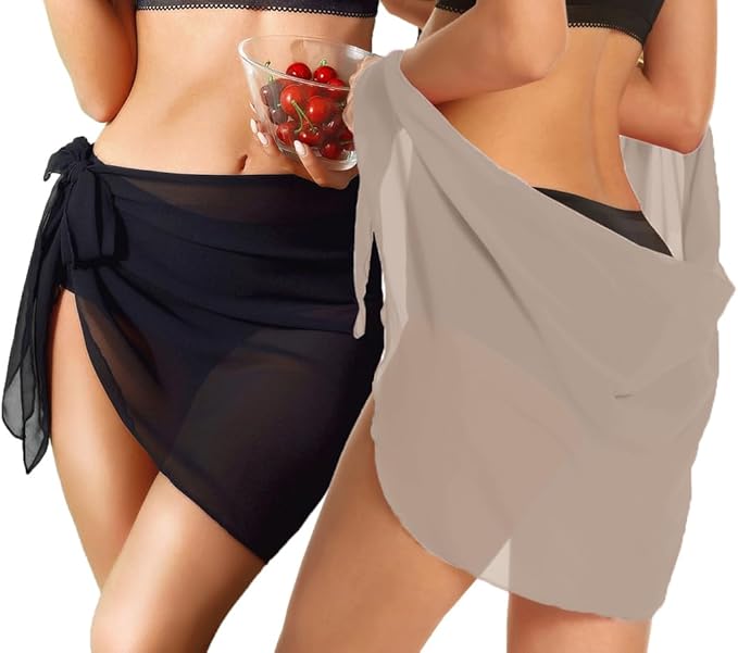 CHICGAL 2 Pieces Women Beach Sarong Bathing Suit Wrap Skirt Sheer Bikini - Image 6