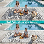 HEBE Waterproof Outdoor Rug 6'x9', Floral Reversible Plastic Patio Rug - Image 6