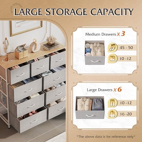WLIVE Tall Dresser for Bedroom, 9 Drawer Chest of Drawers, Light Grey - Image 5