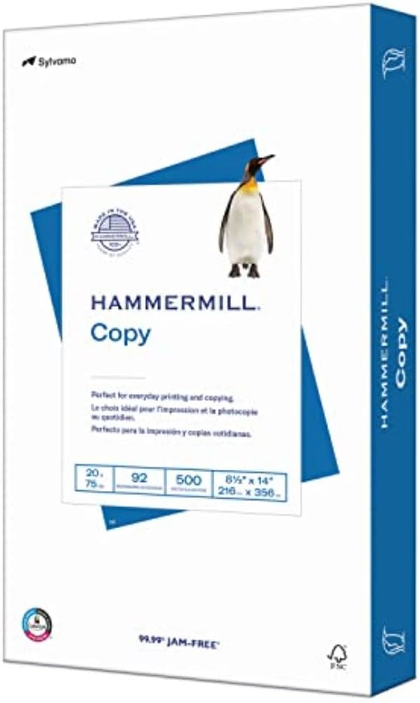 Hammermill Printer Paper, 20 lb Copy Paper, 8.5 x 14-1 Ream by Hammermill