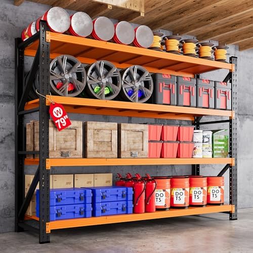 79” Wide Heavy Duty Metal Garage Shelving, Adjustable Storage Shelf by AFAIF